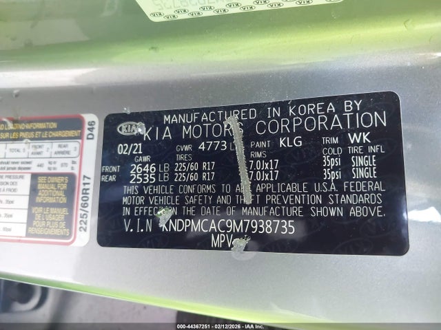 KNDPMCAC9M7938735 KIA Sportage Lx