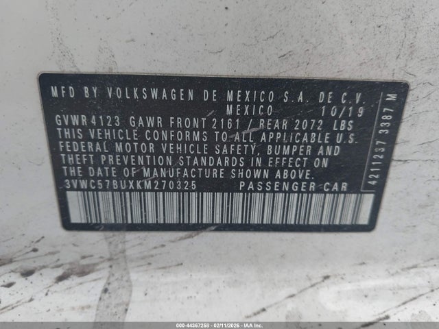 44367258 :رقم المزاد ، 3VWC57BUXKM270325 vin ، 2019 Volkswagen Jetta 1.4t R-line/1.4t S/1.4t Se مزاد بيع