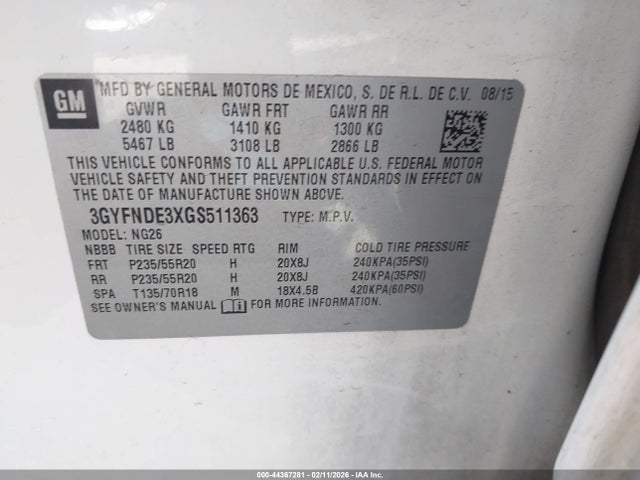 2016 CADILLAC SRX 3GYFNDE3XGS511363 Photo 8