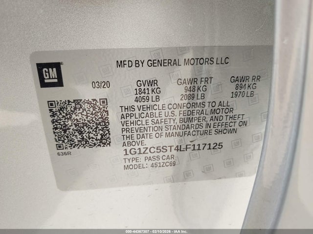 1G1ZC5ST4LF117125 Chevrolet Malibu Fwd 1fl
