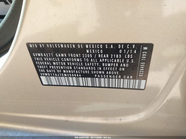 44367339 :رقم المزاد ، 3VWD17AJ7EM259844 vin ، 2014 Volkswagen Jetta 1.8t Se مزاد بيع