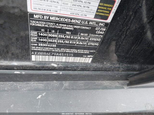 Продажа на аукционе авто 2009 Mercedes-benz Ml 350 4matic, vin: 4JGBB86E79A451515, номер лота: 44367343