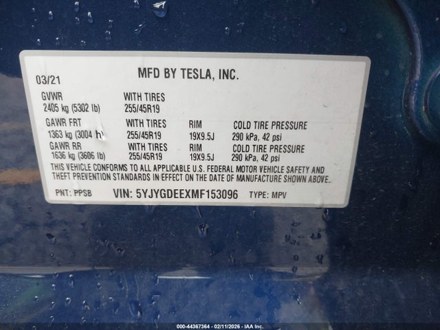 2021 TESLA MODEL Y 5YJYGDEEXMF153096 Photo 8