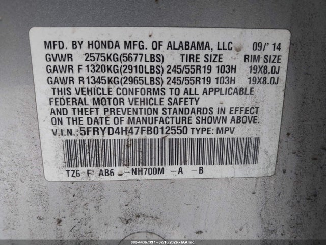 Продаж на аукціоні авто 2015 Acura Mdx Technology Package, vin: 5FRYD4H47FB012550, номер лоту: 44367397