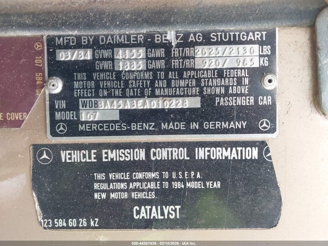 1984 MERCEDES-BENZ 380 WDBBA45A3EA010228 Photo 8
