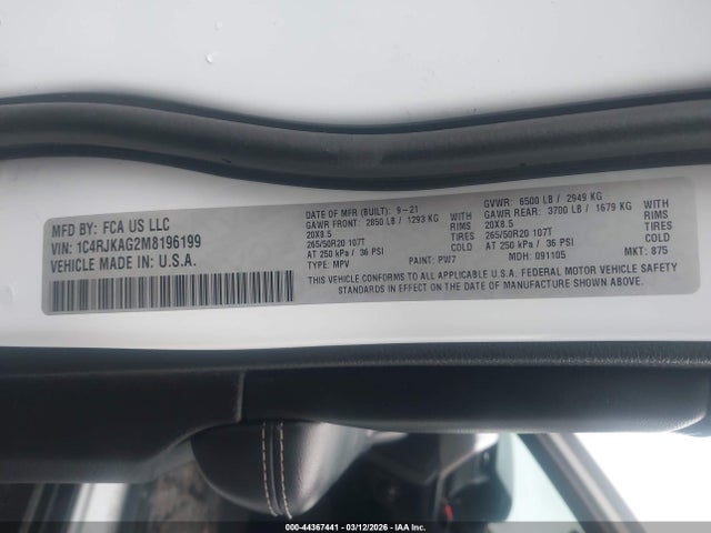2021 JEEP GRAND CHEROKEE L 1C4RJKAG2M8196199 Photo 8