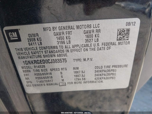 2012 CHEVROLET TRAVERSE 1GNKRGED0CJ383575 Photo 8