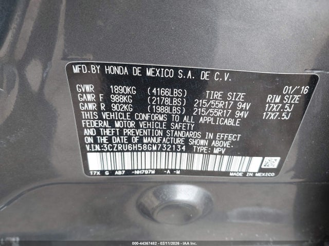 Honda HR-V EX 2016 3CZRU6H58GM732134 Image 9