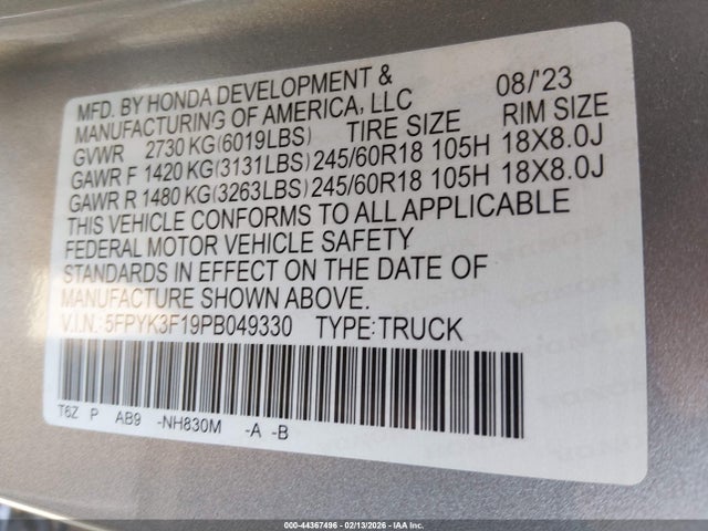 Honda Ridgeline Sport 2023 5FPYK3F19PB049330 Image 9