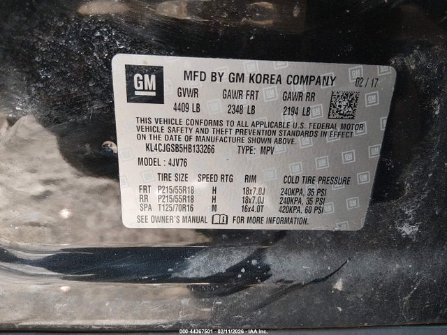 Aukcja sprzedaży 2017 Buick Encore Essence, vin: KL4CJGSB5HB133266, numer aukcji: 44367501