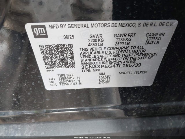 Продаж на аукціоні авто 2026 Chevrolet Equinox Awd Lt, vin: 3GNAXPEG4TL165739, номер лоту: 44367539