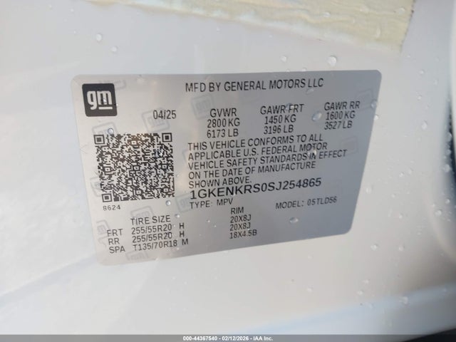 44367540 :رقم المزاد ، 1GKENKRS0SJ254865 vin ، 2025 Gmc Acadia Elevation مزاد بيع