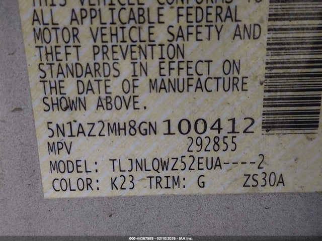 5N1AZ2MH8GN100412 Nissan Murano Platinum/s/sl/sv