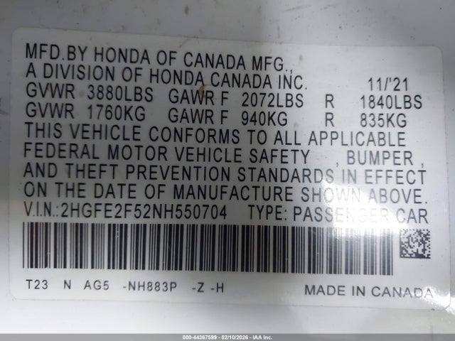 Honda Civic Sport 2022 2HGFE2F52NH550704 Image 9