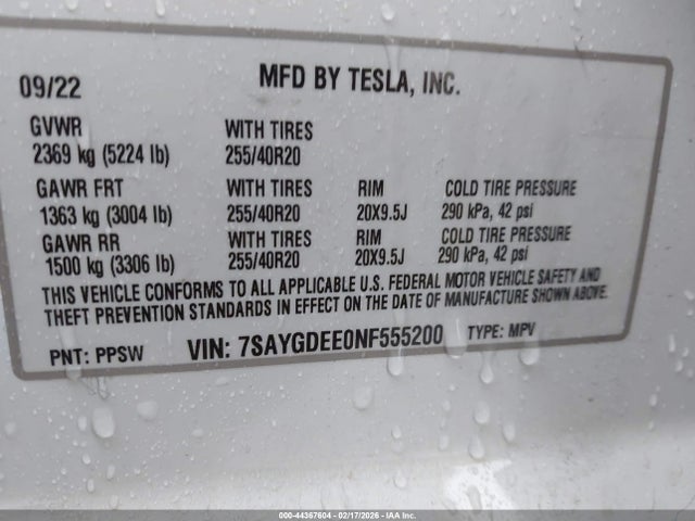Продажа на аукционе авто 2022 Tesla Model Y Long Range Dual Motor All-wheel Drive, vin: 7SAYGDEE0NF555200, номер лота: 44367604