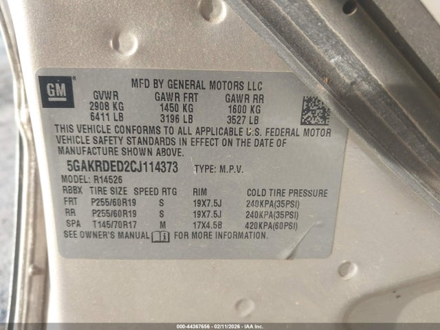 Продажа на аукционе авто 2012 Buick Enclave Premium, vin: 5GAKRDED2CJ114373, номер лота: 44367656