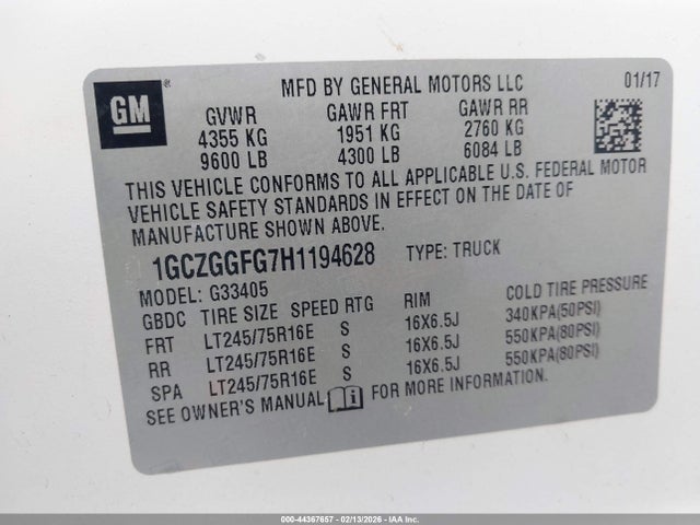 1GCZGGFG7H1194628 Chevrolet Express 3500 Work Van