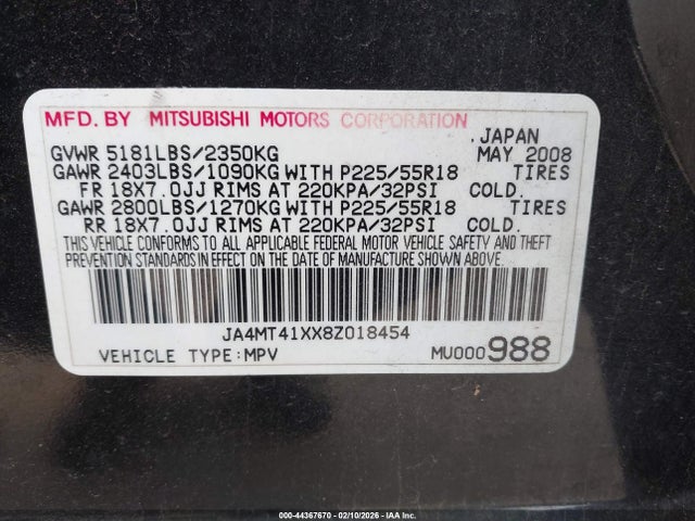 2008 MITSUBISHI OUTLANDER JA4MT41XX8Z018454 Photo 8
