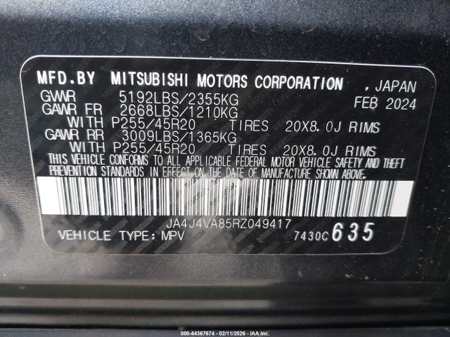 2024 MITSUBISHI OUTLANDER JA4J4VA85RZ049417 Photo 8