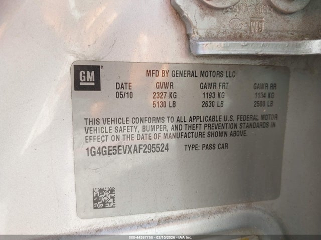Продажа на аукционе авто 2010 Buick Lacrosse Cxs, vin: 1G4GE5EVXAF295524, номер лота: 44367758