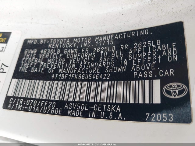 4T1BF1FK8GU546422 Toyota CAMRY SE