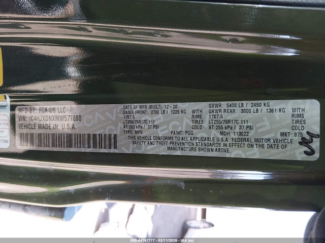 2021 JEEP WRANGLER UNLIMITED 1C4HJXDNXMW577880 Photo 8