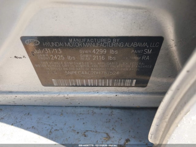 2013 HYUNDAI SONATA 5NPEC4AC2DH787524 Photo 8