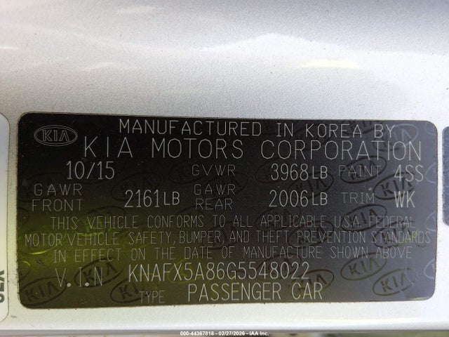 Продажа на аукционе авто 2016 Kia Forte Ex, vin: KNAFX5A86G5548022, номер лота: 44367818
