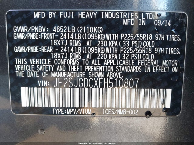 JF2SJGDCXFH510807 Subaru Forester 2.0xt Premium