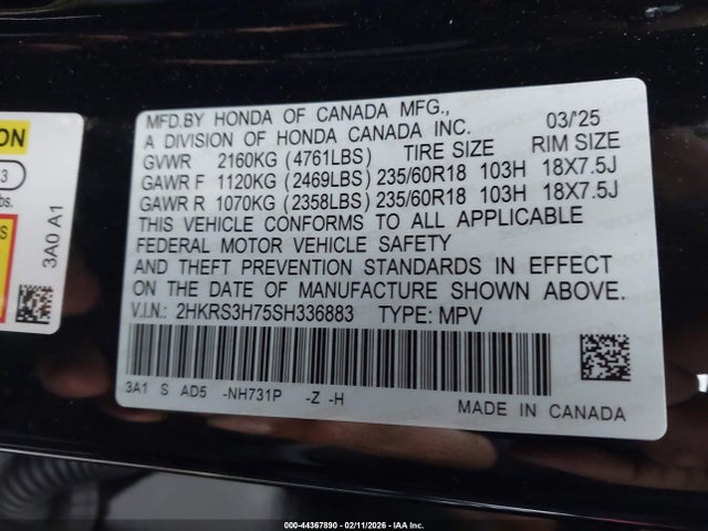 2HKRS3H75SH336883 Honda Cr-v Ex-l 2wd