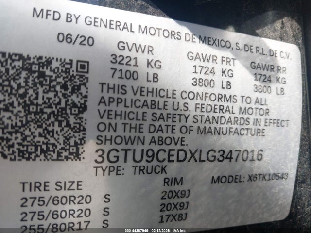 Aukcja sprzedaży 2020 Gmc Sierra 1500 4wd  Short Box Elevation, vin: 3GTU9CEDXLG347016, numer aukcji: 44367949