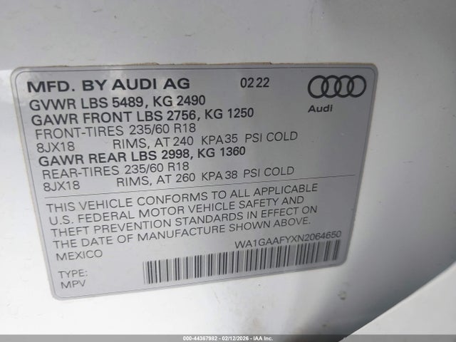 2022 AUDI Q5 WA1GAAFYXN2064650 Photo 8