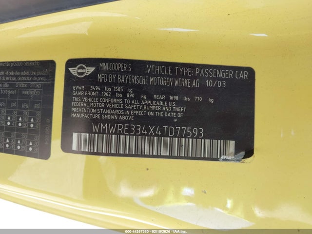 2004 MINI COOPER S WMWRE334X4TD77593 Photo 8