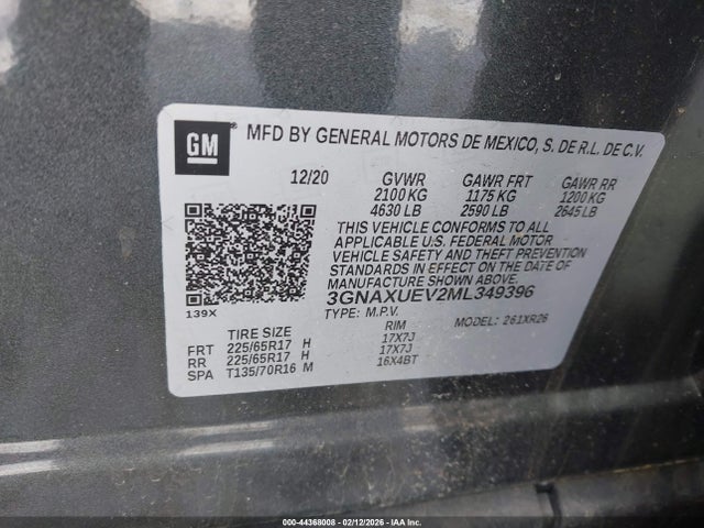 Продаж на аукціоні авто 2021 Chevrolet Equinox Awd Lt, vin: 3GNAXUEV2ML349396, номер лоту: 44368008