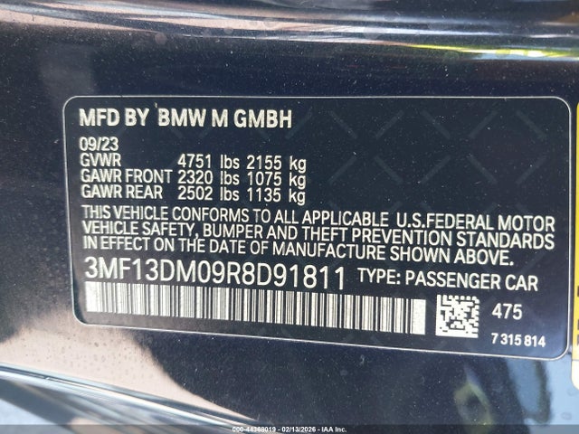 44368019 :رقم المزاد ، 3MF13DM09R8D91811 vin ، 2024 Bmw M2 مزاد بيع