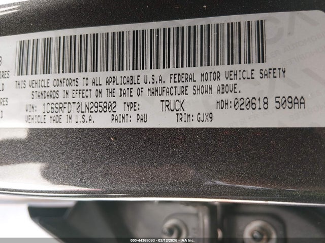 Продаж на аукціоні авто 2020 Ram 1500 Laramie  4x4 6'4 Box, vin: 1C6SRFDT0LN295802, номер лоту: 44368093