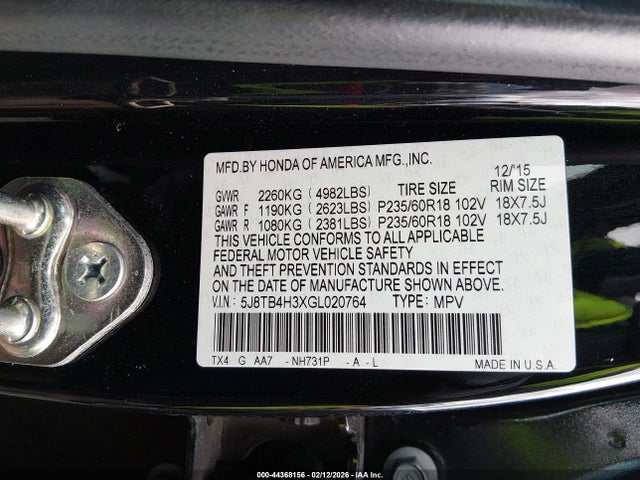 Aukcja sprzedaży 2016 Acura Rdx Acurawatch Plus Package, vin: 5J8TB4H3XGL020764, numer aukcji: 44368156