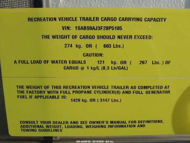 44368198 :رقم المزاد ، 1SABS0AJ3F28P5185 vin ، 2015 Starcraft Ar One 18qb Travel Trailer مزاد بيع