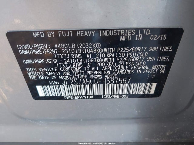JF2SJAHC6FH587567 Subaru Forester 2.5i Limited