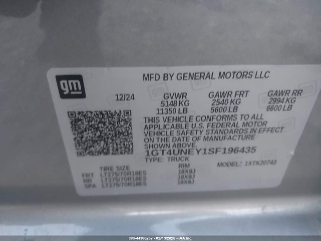 2025 Gmc Sierra 2500hd 4wd  Standard Bed Slt მანქანა იყიდება აუქციონზე, vin: 1GT4UNEY1SF196435, აუქციონის ნომერი: 44368257