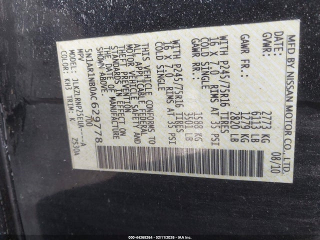 2010 NISSAN PATHFINDER 5N1AR1NB0AC629778 Photo 8