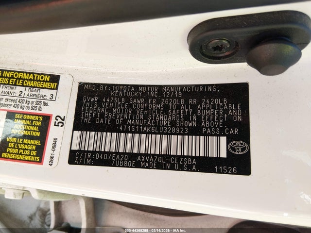 2020 TOYOTA CAMRY 4T1G11AK6LU328923 Photo 8