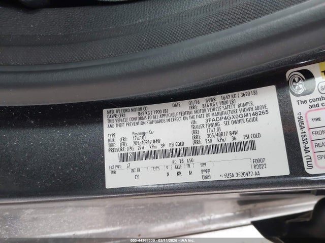 3FADP4GX0GM148265 Ford FIESTA ST
