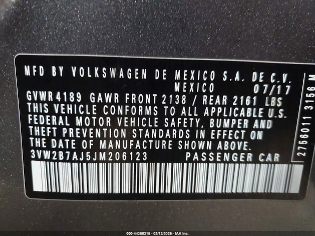 Продаж на аукціоні авто 2018 Volkswagen Jetta 1.4t S, vin: 3VW2B7AJ5JM206123, номер лоту: 44368315