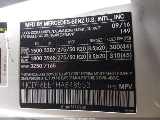 Продаж на аукціоні авто 2017 Mercedes-benz Gls 450 4matic, vin: 4JGDF6EE4HA848553, номер лоту: 44368327