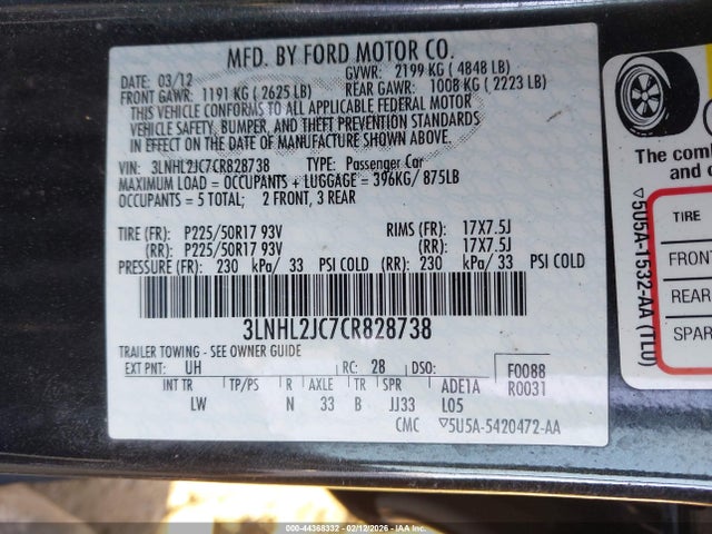 2012 LINCOLN MKZ 3LNHL2JC7CR828738 Photo 8