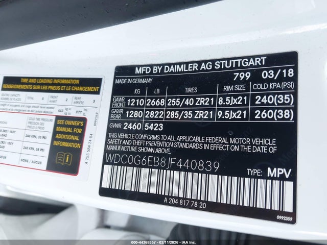 44368357 :رقم المزاد ، WDC0G6EB8JF440839 vin ، 2018 Mercedes-benz Amg Glc 43 4matic مزاد بيع