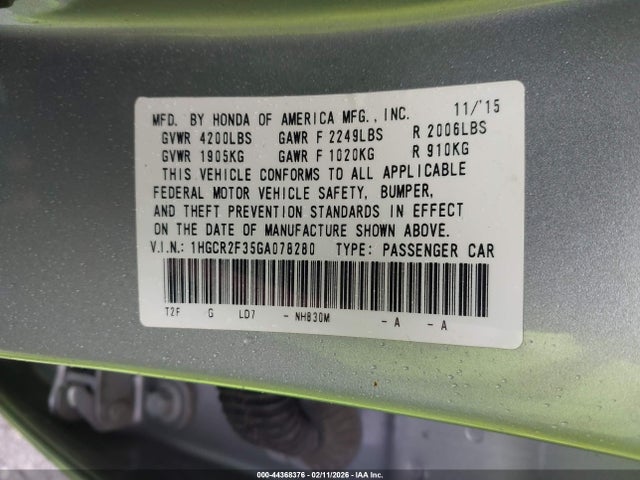 1HGCR2F35GA078280 Honda ACCORD LX