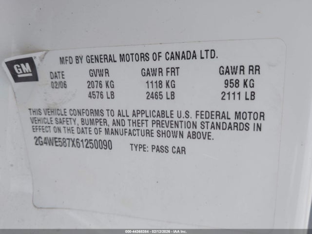 Aukcja sprzedaży 2006 Buick Lacrosse Cxs, vin: 2G4WE587X61250090, numer aukcji: 44368384
