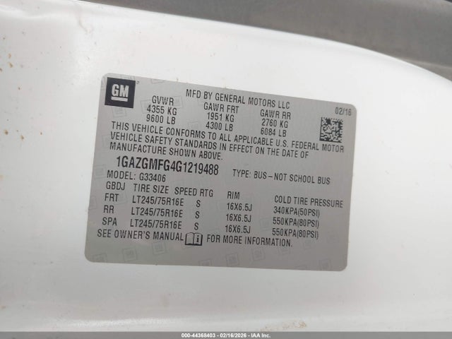 1GAZGMFG4G1219488 Chevrolet Express 3500 Lt